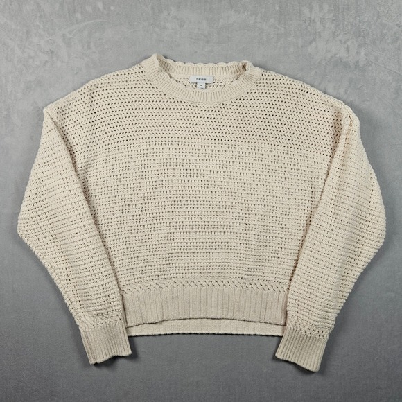 Reiss Sweaters - Reiss Bonnie Sweater Womens Medium Cream Open Knit Cotton Ribbed Scallop Neck